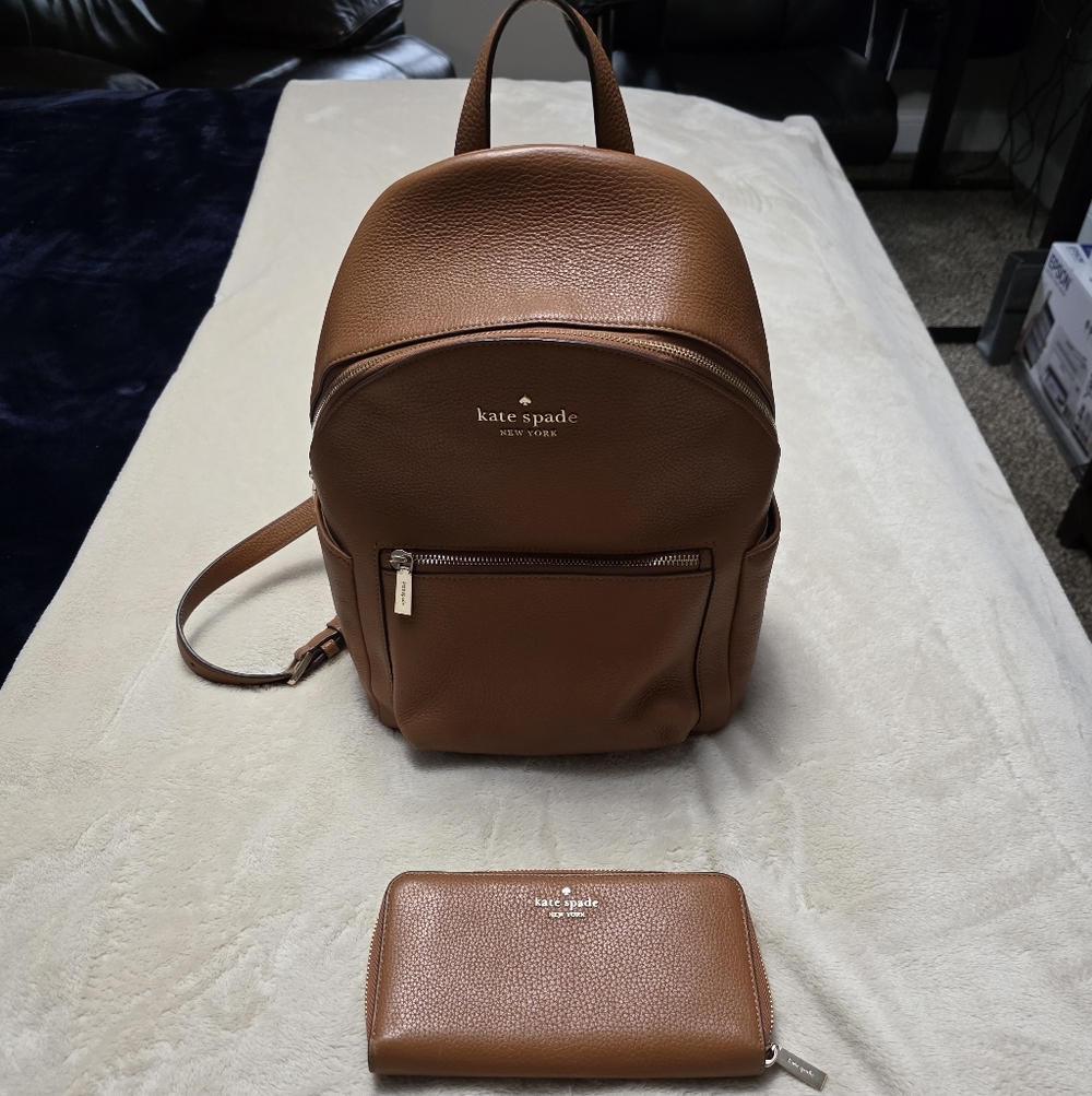Kate Spade Tan Leather Backpack and Wallet